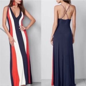 VENUS Red White and Blue Sleeveless Maxi Dress V-Neck A-Line
